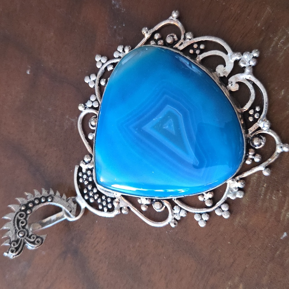Silver Plated Blue Agate Pendant